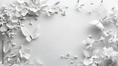 White floral design with butterflies