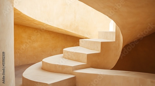 Modern spiral staircase in a light beige interior