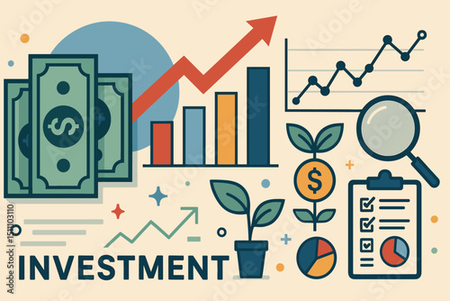 Investment Growth Chart. Financial Analysis, Money Increase and Statistics. Stock Market Data, Business Success and Banking. Wealth Management, Investment Strategy concept.