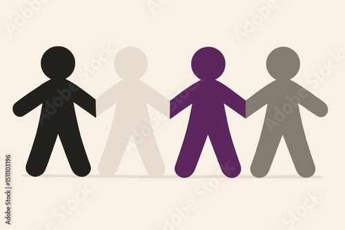 Asexual pride flag colors paper cutout figures holding hands symbolizing unity, community, and support. LGBTQIA+ awareness, inclusion, diversity. Asexuality identity, belonging concept.