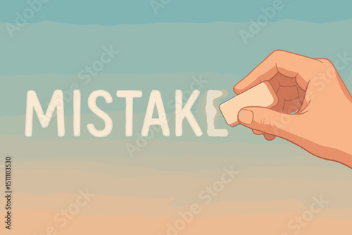 Hand Erasing Word Mistake with Eraser Concept. Correction, Learning from Failure, Change, Personal Growth, Second Chance, Problem Solving, Self Improvement, Forgiveness, Education Metaphor