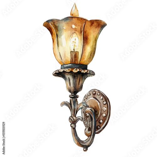 Wall Sconce, watercolor clipart vector, high quality, isolated on a white background.