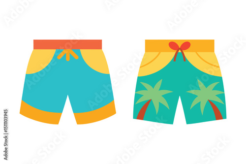 Flat Vector Illustration of Tropical Swim Trunks on White background.


