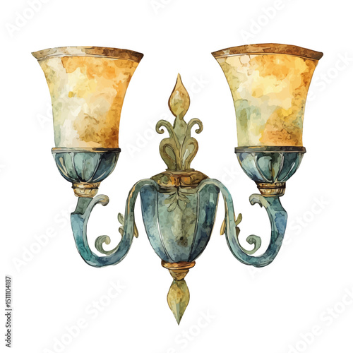 watercolor of Wall Sconce, vector high quality, isolated on a white background.