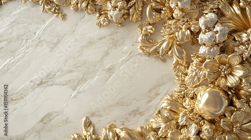 Gold ornate floral border on marble