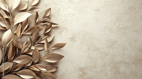 Gold leaves on beige background