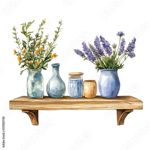 watercolor of Wall Mounted Shelf, vector high quality, isolated on a white background.