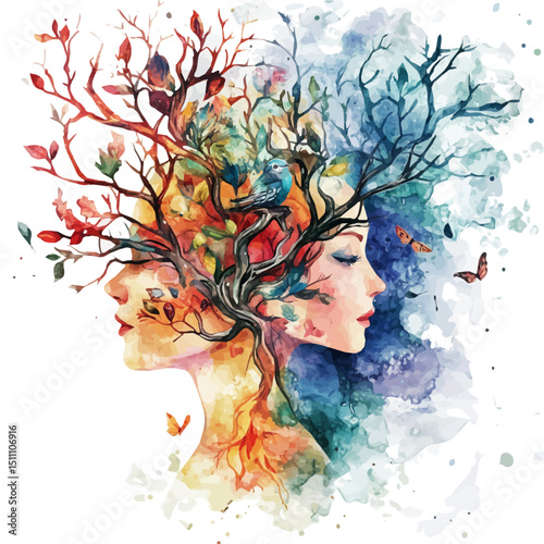 Wall Decal, watercolor drawing vector, high quality, isolated on a white background.