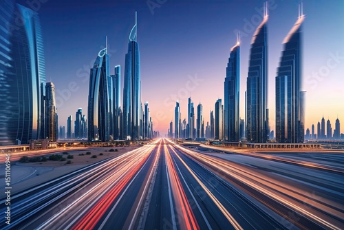 Dynamic Urban Artwork Featuring Speed Blur and Digital Skyline in Abu Dhabi UAE
