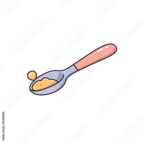 Baby Spoon with Food. Pastel illustration. Infant feeding, first solids concept. For app icon, packaging, blogs