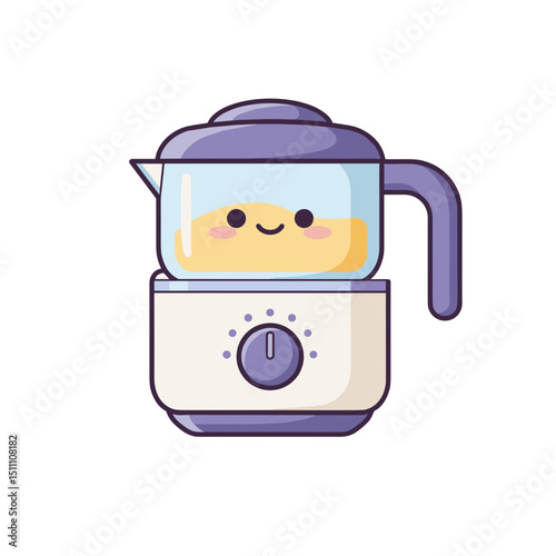 Baby Food Blender Icon. Cute playful design with smiling face. Making baby food. For kitchen appliances, parenting apps, blogs  