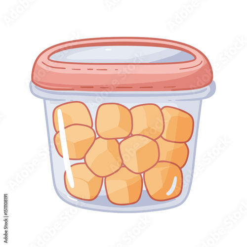 Frozen Baby Food Cubes. Illustration of container. Homemade infant meal storage, portioning. For recipes, blogs, packaging