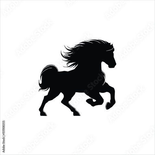 Horse silhouette running isolated on white background