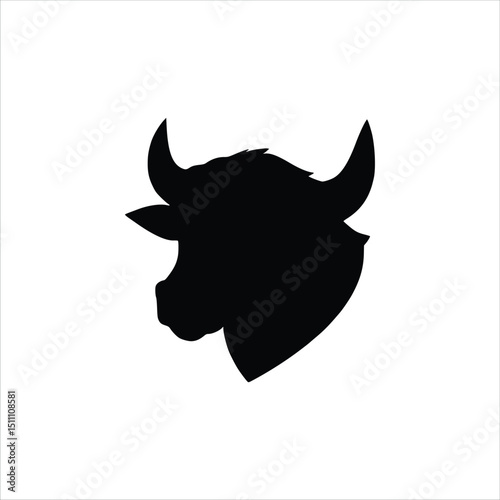 Silhouette of a bull head with horns isolated on white background, a strong and powerful animal