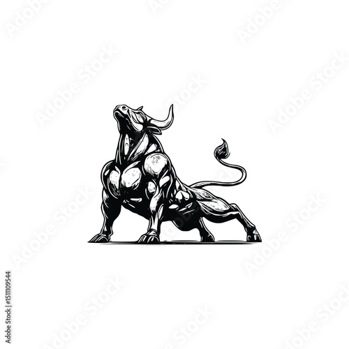 Muscular bull isolated on white background Silhouette