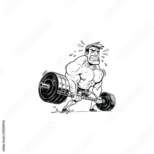 Muscular man lifting heavy barbell isolated on white background Silhouette