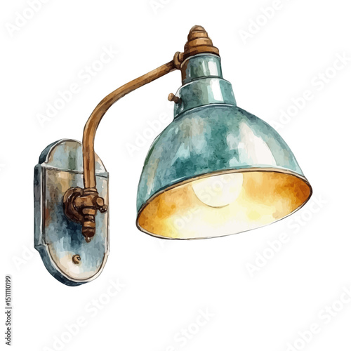 watercolor of Wall-mounted Lamp, vector high quality, isolated on a white background.