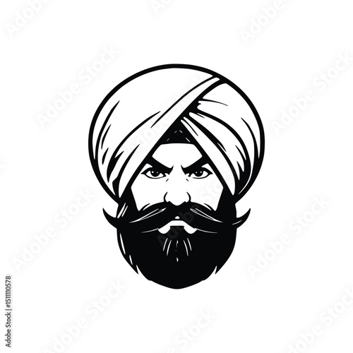 Sikh man with turban and beard isolated on white background Silhouette