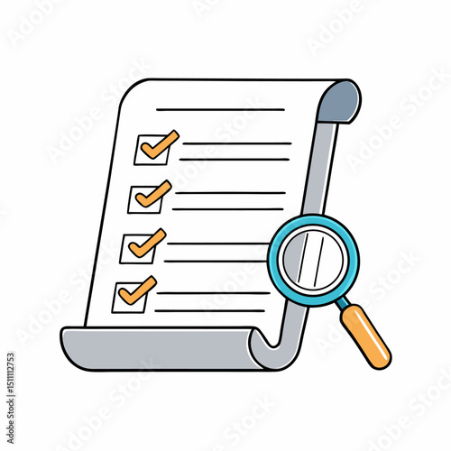 Checklist document magnifying glass review inspection audit