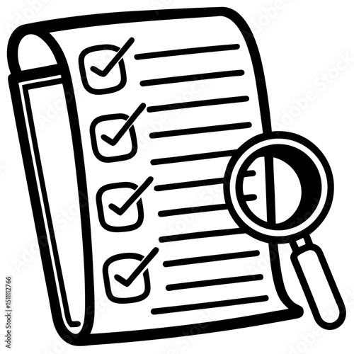 Checklist magnifying glass inspection auditing review document