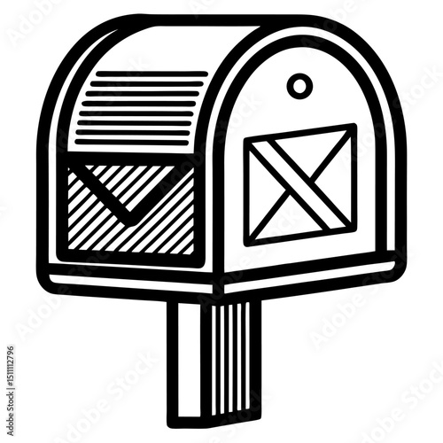 Classic mailbox illustration black and white line art