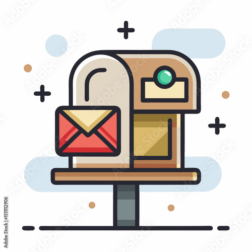 Cute cartoon mailbox with envelope illustration