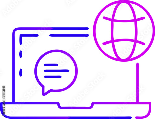 Global online communication laptop chat message icon
