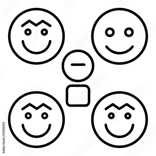 Happy faces surrounding a negative symbol social exclusion concept