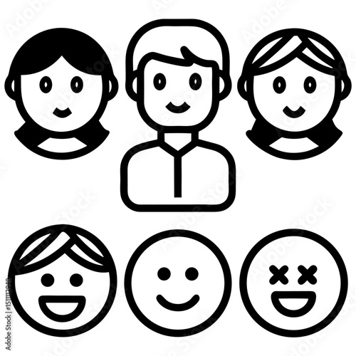 Happy diverse people icons smiling faces avatars