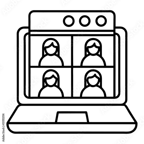 Online video conference meeting laptop screen four participants