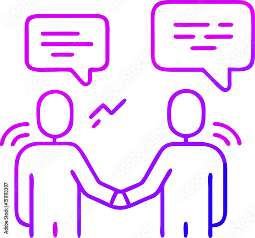 Two people communicating and sharing ideas through speech bubbles