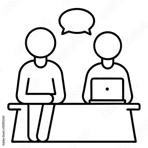 Two people sitting talking business laptop meeting discussion