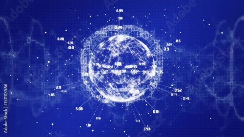 Fading network globe initiating numeric labels appearing, waveforms pulsing to visualize data flow