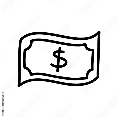 Dollar bill icon in hand drawn doodle design style