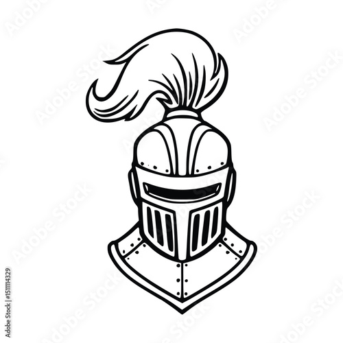 Illustration of a knight helmet isolated on white background. Silhouette Art