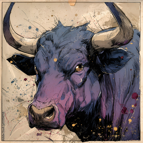 Majestic Bull with an Impressive Long Horn