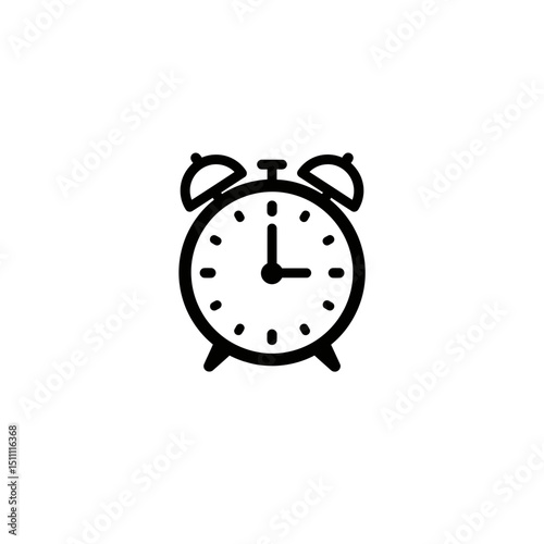 Classic alarm clock icon in minimalist black and white style  