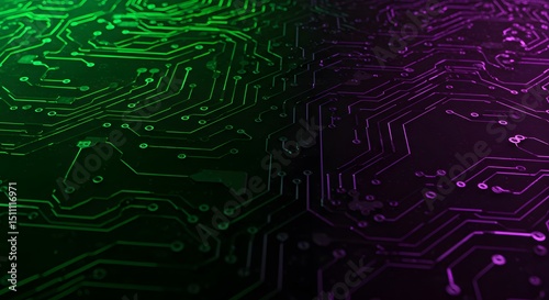 Circuit Board Pattern in Green and Purple