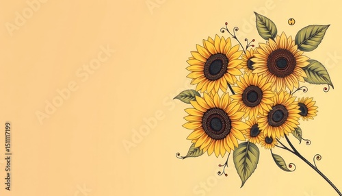 Captivating sunflower arrangement on a soft amber backdrop showcasing floral beauty