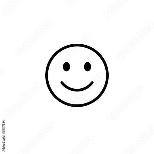 Simple smiley face icon on white background representing happiness  