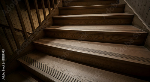 Wooden Staircase With Tread Detail And Natural Light Inside Of Home