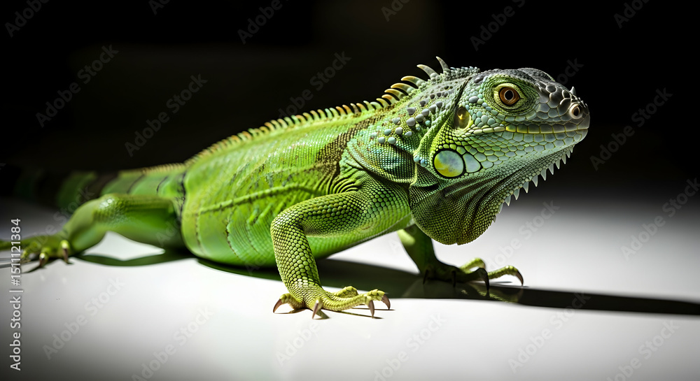 Fototapeta premium Majestic Green Iguana Portrait with Detailed Scales and Textured Skin