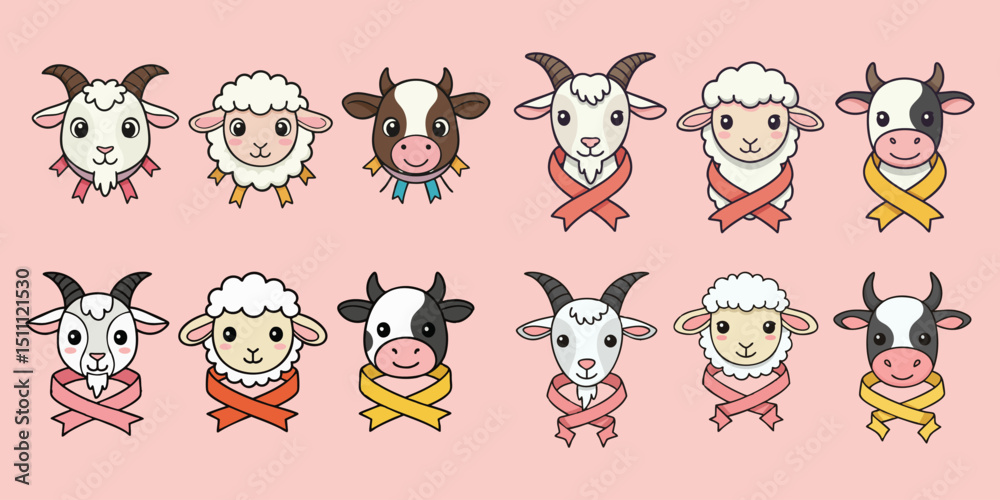 Obraz premium Diverse Cartoon Farm Animals for Eid