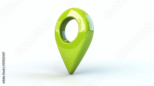 Bright green location pin icon against symbolizing navigation and mapping tools for modern explorers, vibrant lime color, minimalist design, 3D effect illustration. Isolated on White Background