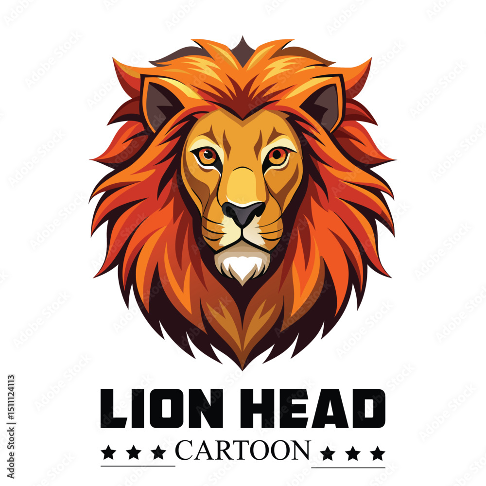 Fototapeta premium Majestic Lion Head Cartoon Illustration Fierce and Friendly Design