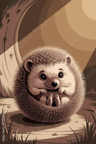 Cute hedgehog sitting in a grassy area under warm sunlight  