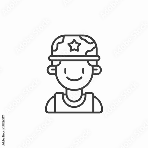 smiling soldier helmet icon sign vector