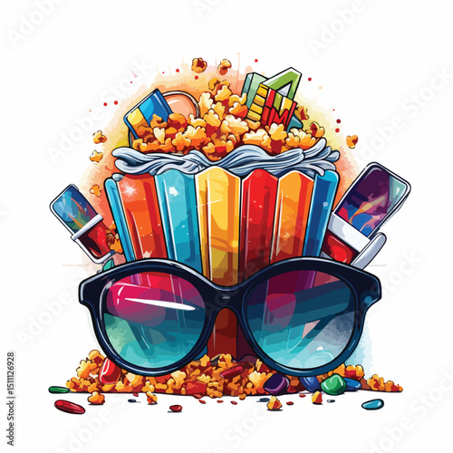 Professional Cinema Time Poster with Colorful Design, Tickets, and 3D Elements