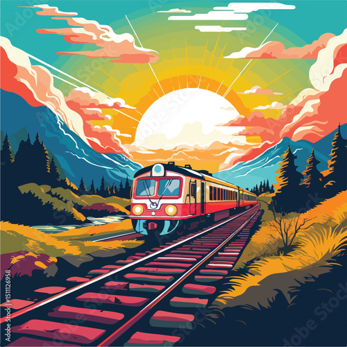 Vibrant Transport Poster with Scenic Landscape for Decoration Projects