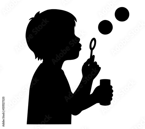 Silhouette of Young Child Blowing Bubbles 